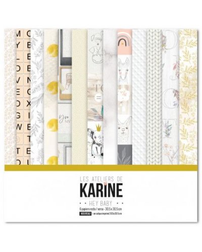 Les ateliers de Karine - Kit papiers 30x30cm - Hey Baby