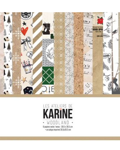 Les Ateliers de Karine - Kit papiers 30x30cm - Woodland