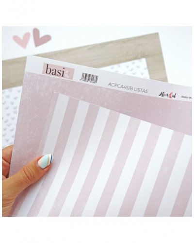 Alúa Cid - Papier uni 32x45cm Rayures/Rose - Basic