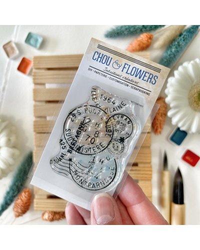 Chou & Flowers - Tampon clear A8 - Fond timbre - Souvenirs d'été