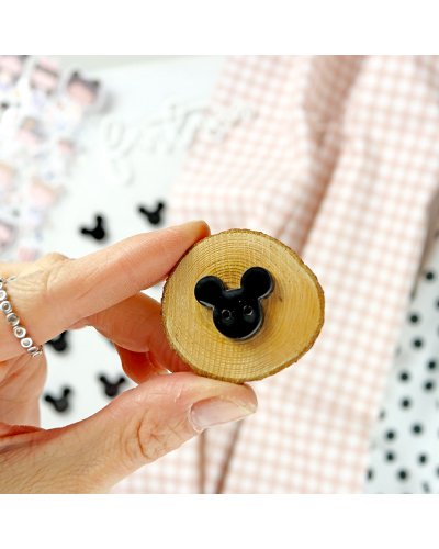 Alúa Cid - Bouton acrylique noir - Mickey