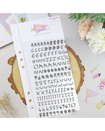 Lora Bailora - Autocollants alphabet puffy Anthracite - Baby M va al cole