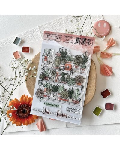 Chou & Flowers - Tampon clear A6 - Cactus Lover - Peace and Love